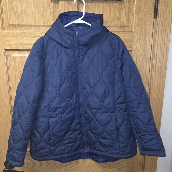 New Lands' End Navy Quilted Hooded Jacket, Women's Size Large - Picture 1 of 3